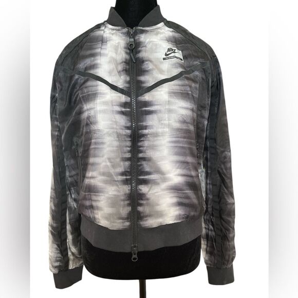 Nike Tie Dye Bomber Jacket Size Small Black and White Neutral Lightweight Coat - Picture 2 of 12